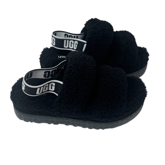 UGG Women's Oh Fluffita Sheepskin Cozy Black Slippers with UGG backstrap-Size 9 - Picture 6 of 8